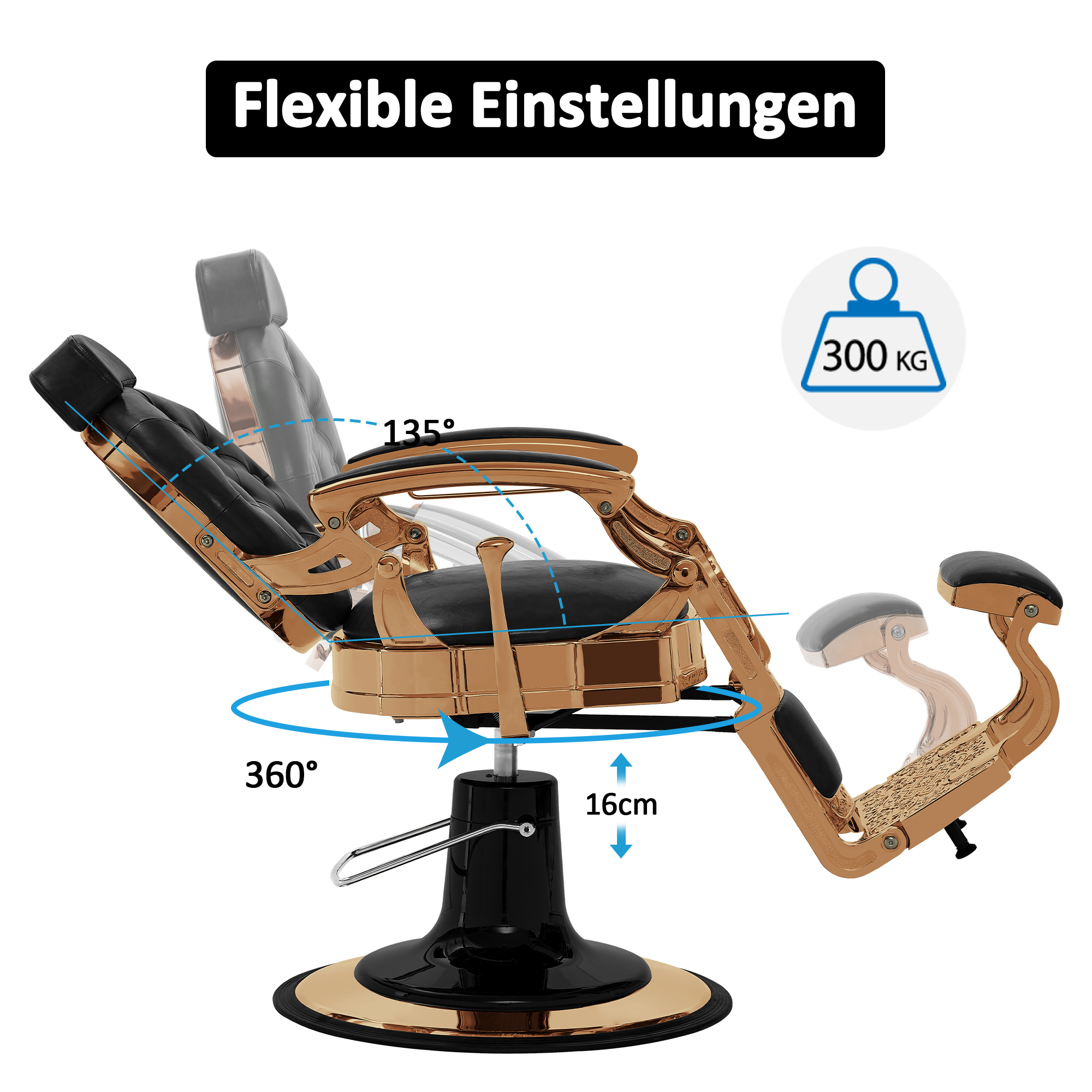 Barberpub hairdressing chair hydraulic hairdressing chair 2933, with retro/vintage style, 360° rotatable, imitation leather, gold frame/rose gold frame, 113 × 68 × 109 cm
