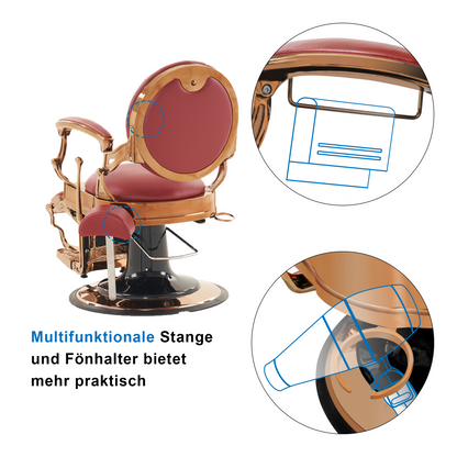 Barberpub hairdressing chair hydraulic hairdressing chair 2933, with retro/vintage style, 360° rotatable, imitation leather, gold frame/rose gold frame, 113 × 68 × 109 cm
