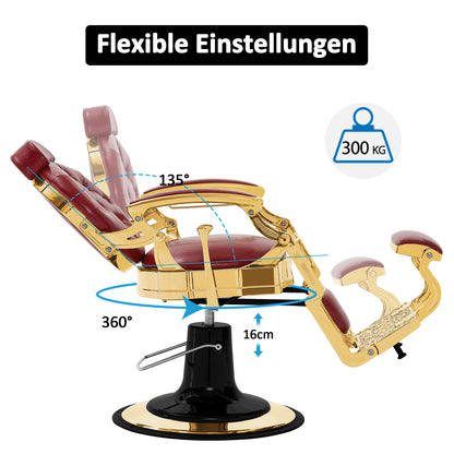 Barberpub hairdressing chair hydraulic hairdressing chair 2933, with retro/vintage style, 360° rotatable, imitation leather, gold frame/rose gold frame, 113 × 68 × 109 cm