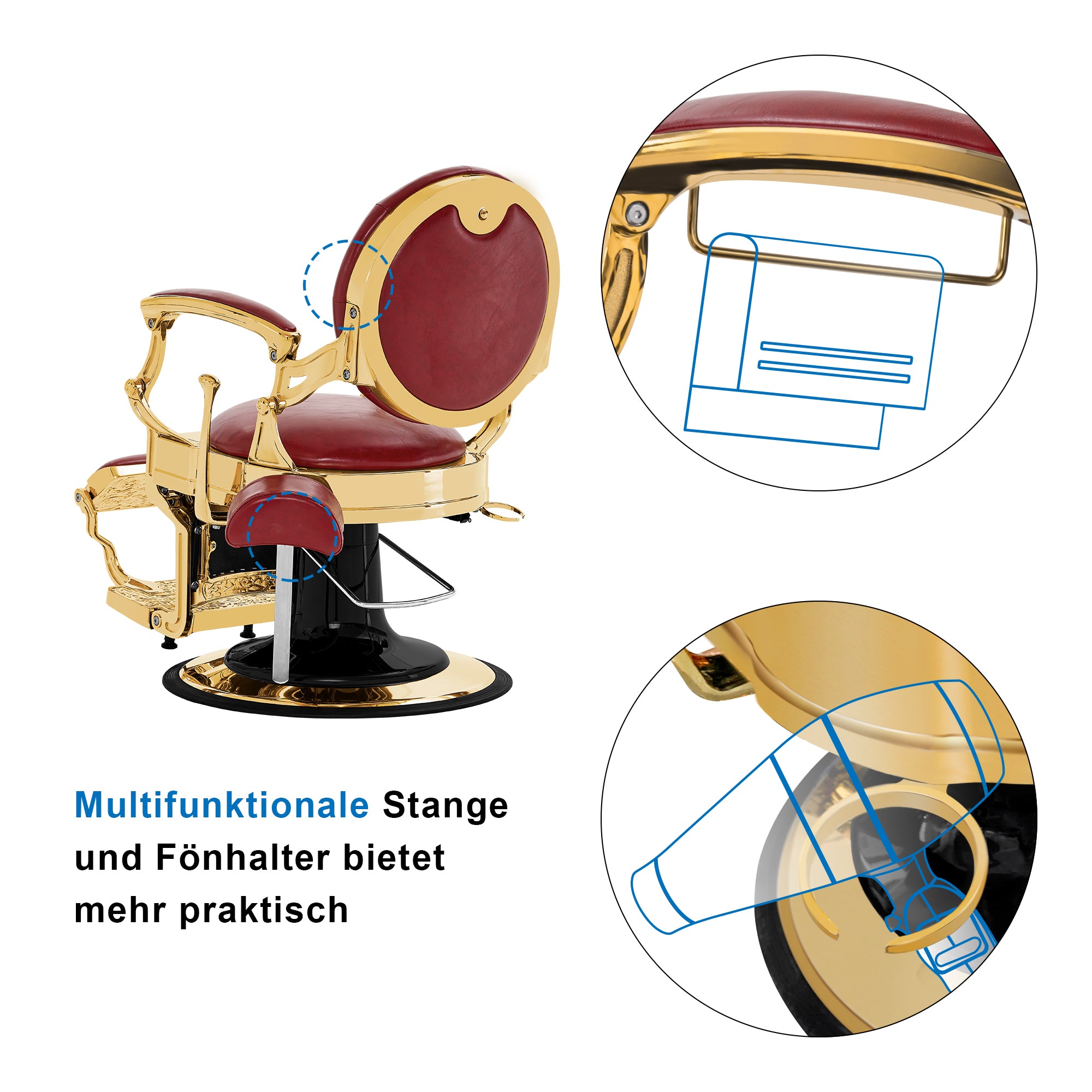 Barberpub hairdressing chair hydraulic hairdressing chair 2933, with retro/vintage style, 360° rotatable, imitation leather, gold frame/rose gold frame, 113 × 68 × 109 cm