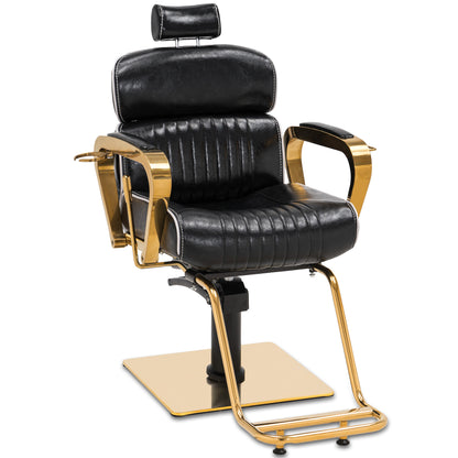 Fauteuil de coiffure Barberpub avec appui-tête, réglable en hauteur et inclinable, style rétro vintage, similicuir, 3078 (noir et or)