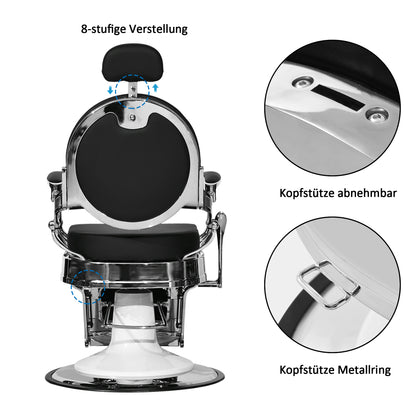 Barberpub hairdressing chair hydraulic hairdressing chair 3866/3860, with retro/vintage style, 360° rotatable, imitation leather, silver frame, 112 × 68 × 110 cm 
