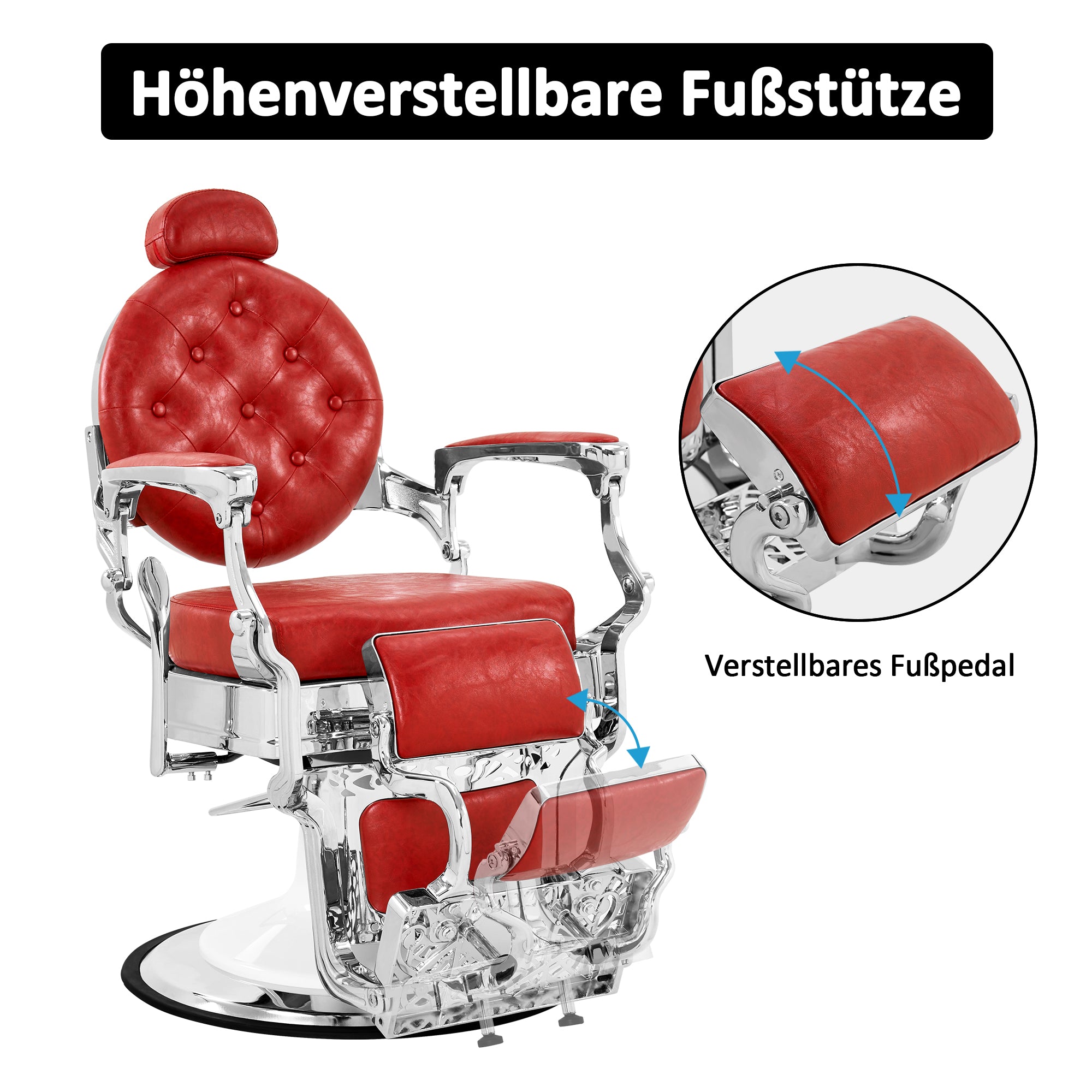 Barberpub hairdressing chair hydraulic hairdressing chair 3866/3860, with retro/vintage style, 360° rotatable, imitation leather, silver frame, 112 × 68 × 110 cm 