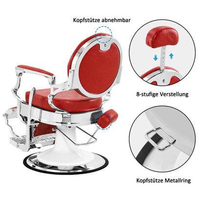 Barberpub hairdressing chair hydraulic hairdressing chair 3866/3860, with retro/vintage style, 360° rotatable, imitation leather, silver frame, 112 × 68 × 110 cm 