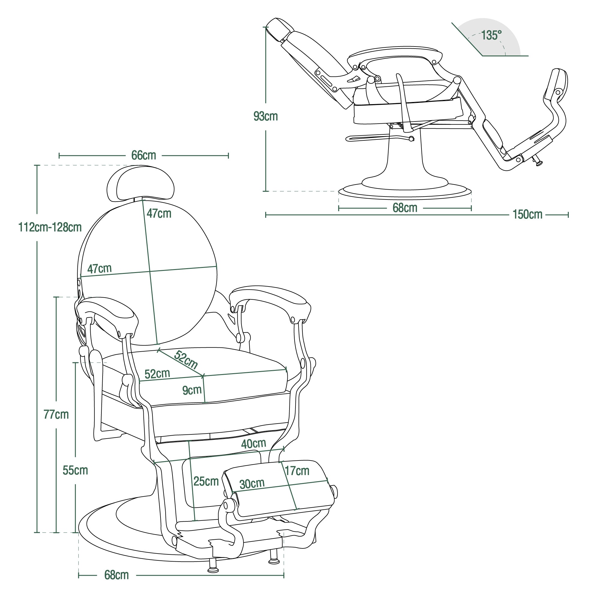 Barberpub hairdressing chair hydraulic hairdressing chair 3866/3860, with retro/vintage style, 360° rotatable, imitation leather, silver frame, 112 × 68 × 110 cm 