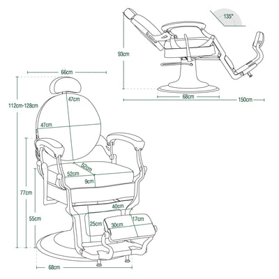 Barberpub sedia da barbiere e poltrona da parrucchiere idraulica 3866/3860, in stile retrò/vintage, girevole a 360°, in similpelle, con struttura argentata, 112 × 68 × 110 cm