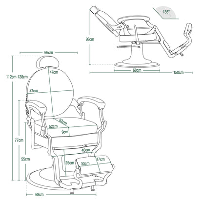 Barberpub hairdressing chair hydraulic hairdressing chair 3866/3860, with retro/vintage style, 360° rotatable, imitation leather, silver frame, 112 × 68 × 110 cm 
