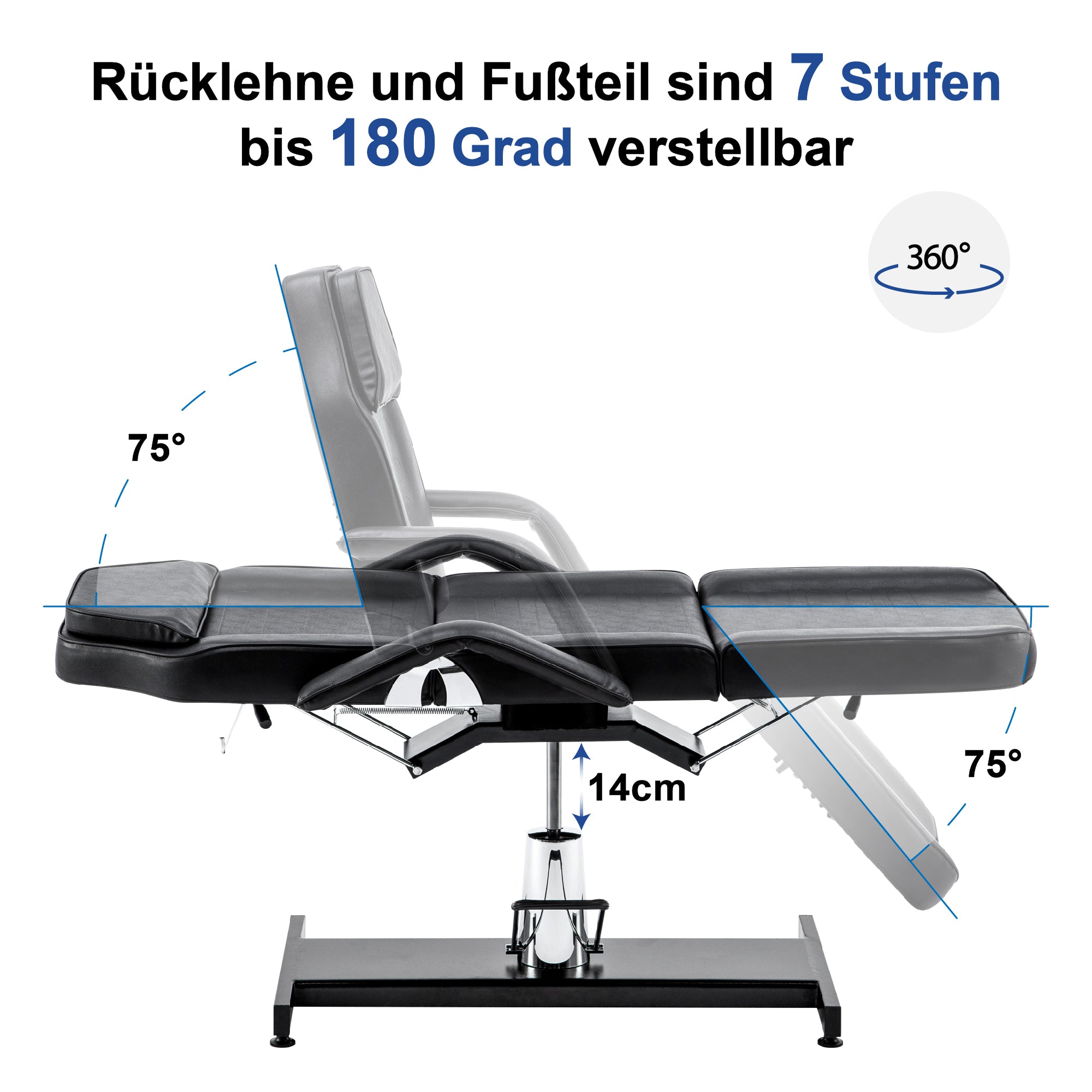 Barberpub Hydraulic Cosmetic Bed Therapy Bed Massage Bed Tattoo Bed 0006BK/W