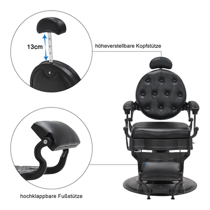 Barberpub hairdressing chair with retro/vintage style, matte black 2933BK, with retro/vintage style, 360° rotatable, imitation leather, 113 × 68 × 109 cm