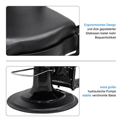 Barberpub hairdressing chair with retro/vintage style, matte black 2933BK, with retro/vintage style, 360° rotatable, imitation leather, 113 × 68 × 109 cm