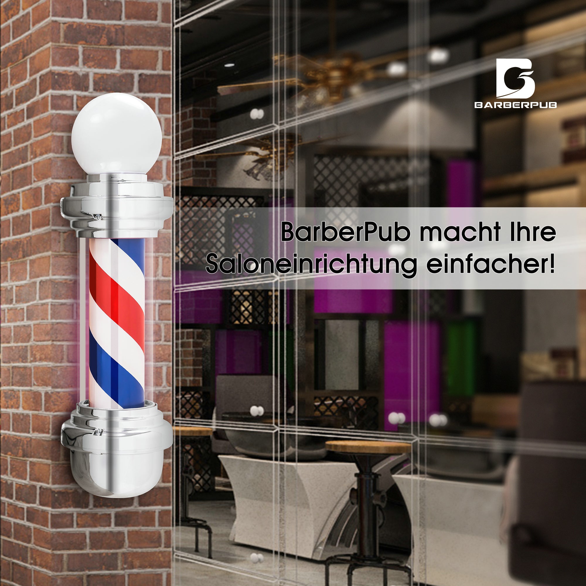 Barberpub Barber Pole with LED ball light Salon equipment rotatable Barbershop column L018B
